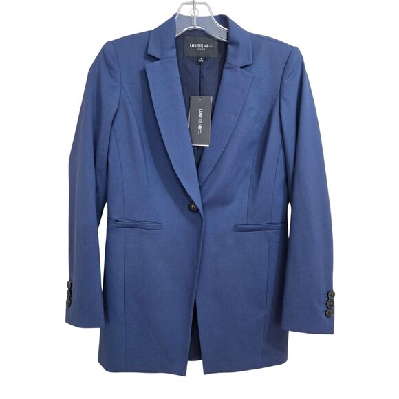 NEW Lafayette 148 Womens sz 0 Petite 0P Stretch Wool Single Button Blazer Blue - Picture 1 of 15